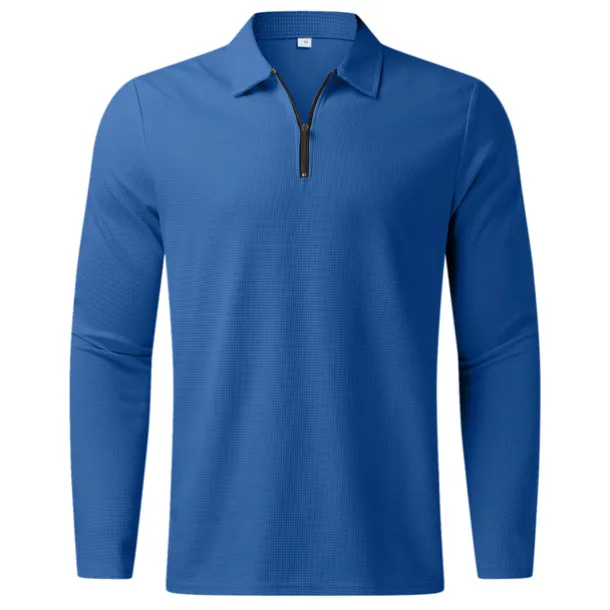 Men's Waffle Polo Shirt Quarter Zip Polo Going out Gym Turndown Quarter Zip Long Sleeve Sportswear Casual Solid Color Tartan Patchwork Zipper Fall & Winter Regular Fit Black White Yellow Blue Orange