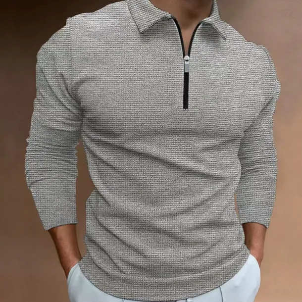 Men's Waffle Polo Shirt Quarter Zip Polo Going out Gym Turndown Quarter Zip Long Sleeve Sportswear Casual Solid Color Tartan Patchwork Zipper Fall & Winter Regular Fit Black White Yellow Blue Orange