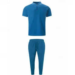 Men's Waffle Polo Shirt Quarter Zip Polo Daily Holiday Quarter Zip Short Sleeve Fashion Basic Plain Spring & Summer Regular Fit Black White Blue Khaki Gray Waffle Polo Shirt