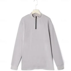 Men's Waffle Polo Shirts Home Standing Collar Quarter Zip Long Sleeve Basic Solid Color Knitted Spring & Fall Standard Fit Light Blue Black White Gray Waffle Polo Shirts