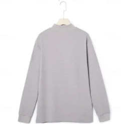 Men's Waffle Polo Shirts Home Standing Collar Quarter Zip Long Sleeve Basic Solid Color Knitted Spring & Fall Standard Fit Light Blue Black White Gray Waffle Polo Shirts