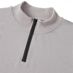 Men's Waffle Polo Shirts Home Standing Collar Quarter Zip Long Sleeve Basic Solid Color Knitted Spring & Fall Standard Fit Light Blue Black White Gray Waffle Polo Shirts