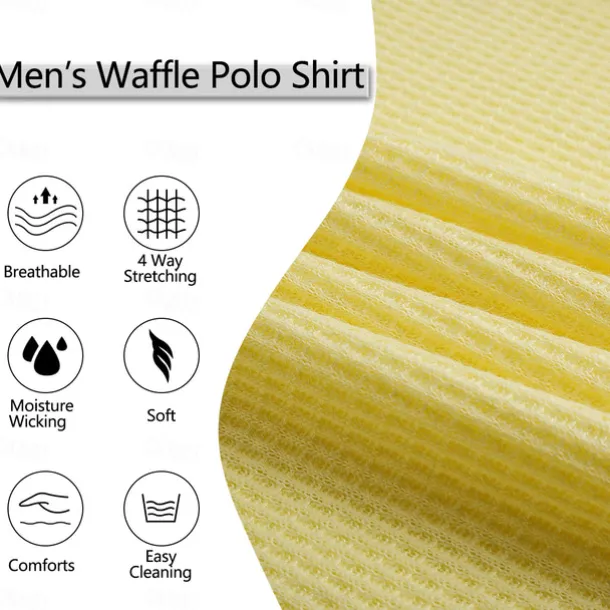 Men's Waffle Polo Shirts Zip Polo Casual Holiday Lapel Quarter Zip Short Sleeve Fashion Basic Plain Quarter Zip Summer Regular Fit Yellow Navy Blue Green Waffle Polo Shirts
