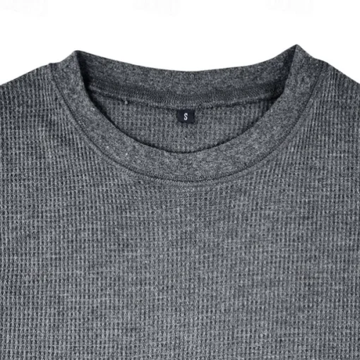 Men's Waffle Shirt T Shirt Tee Top Long Sleeve Shirt Long Sleeve Crew Neck Spring & Fall Plain Fashion Designer Basic Knitted Vacation Street Going out Dark Brown Dark Grey Black Top Tee for Men