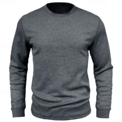 Men's Waffle Shirt T Shirt Tee Top Long Sleeve Shirt Long Sleeve Crew Neck Spring & Fall Plain Fashion Designer Basic Knitted Vacation Street Going out Dark Brown Dark Grey Black Top Tee for Men