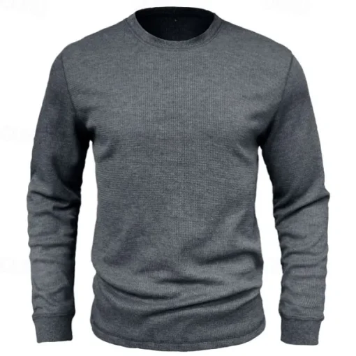 Men's Waffle Shirt T Shirt Tee Top Long Sleeve Shirt Long Sleeve Crew Neck Spring & Fall Plain Fashion Designer Basic Knitted Vacation Street Going out Dark Brown Dark Grey Black Top Tee for Men