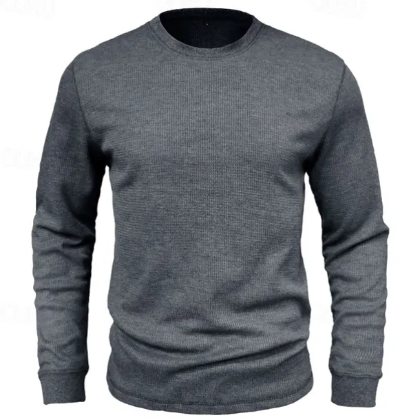 Men's Waffle Shirt T Shirt Tee Top Long Sleeve Shirt Long Sleeve Crew Neck Spring & Fall Plain Fashion Designer Basic Knitted Vacation Street Going out Dark Brown Dark Grey Black Top Tee for Men