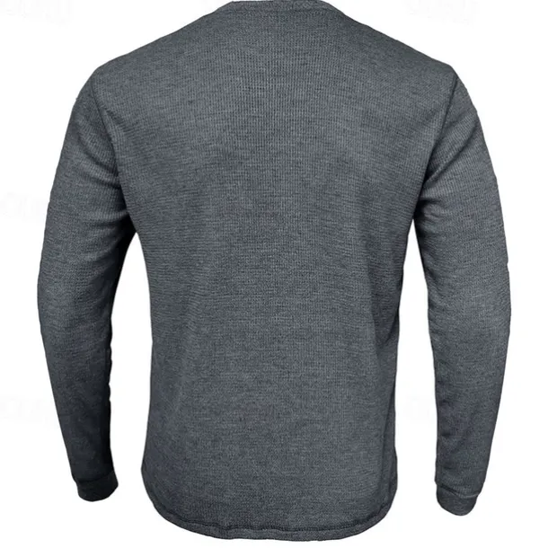 Men's Waffle Shirt T Shirt Tee Top Long Sleeve Shirt Long Sleeve Crew Neck Spring & Fall Plain Fashion Designer Basic Knitted Vacation Street Going out Dark Brown Dark Grey Black Top Tee for Men