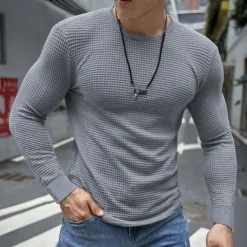 Men's Waffle Shirt T Shirt Tee Top Long Sleeve Shirt Long Sleeve Crew Neck Spring & Fall Plain Fashion Designer Basic Vacation Street Going out Dark Grey Black White Top Tee for Men