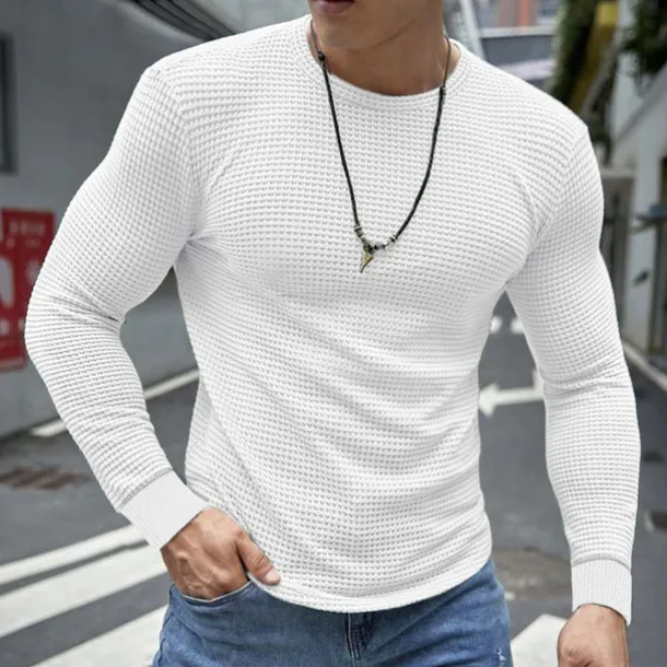 Men's Waffle Shirt T Shirt Tee Top Long Sleeve Shirt Long Sleeve Crew Neck Spring & Fall Plain Fashion Designer Basic Vacation Street Going out Dark Grey Black White Top Tee for Men