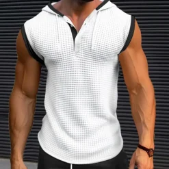 Men's Waffle Shirt Tank Top Undershirt Sleeveless Shirt Sleeveless V Neck Summer Plain Fashion Designer Muscle V Neck Outdoor Going out Gym Black White Red Top Tee for Men
