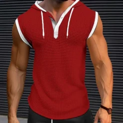 Men's Waffle Shirt Tank Top Undershirt Sleeveless Shirt Sleeveless V Neck Summer Plain Fashion Designer Muscle V Neck Outdoor Going out Gym Black White Red Top Tee for Men