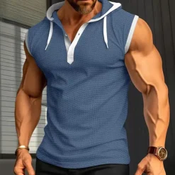 Men's Waffle Shirt Tank Top Undershirt Sleeveless Shirt Sleeveless Hooded Summer Plain Fashion Designer Muscle Outdoor Going out Gym Black White Red Top Tee for Men