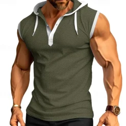 Men's Waffle Shirt Tank Top Undershirt Sleeveless Shirt Sleeveless Hooded Summer Plain Fashion Designer Muscle Outdoor Going out Gym Black White Red Top Tee for Men