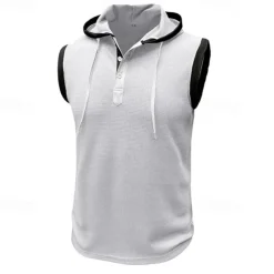 Men's Waffle Shirt Tank Top Undershirt Sleeveless Shirt Sleeveless Hooded Summer Plain Fashion Designer Muscle Outdoor Going out Gym Black White Red Top Tee for Men