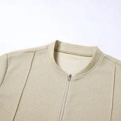 Men's Waffle Shirt T-shirt Suits 2 Pieces Outfits Tee & Shorts Short Sleeve Quarter Zip Summer Plain Fashion Casual 2 Piece Vacation Daily Wear Going out Black khaki Gray Top Tee for Men