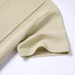 Men's Waffle Shirt T-shirt Suits 2 Pieces Outfits Tee & Shorts Short Sleeve Quarter Zip Summer Plain Fashion Casual 2 Piece Vacation Daily Wear Going out Black khaki Gray Top Tee for Men