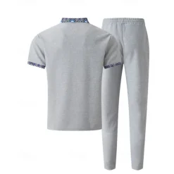 Men's Waffle Shirt T-shirt Suits Shirt and Pant Sets 2 Pieces Outfits Short Sleeve Lapel Summer Color Block Fashion Casual Patchwork 2 Piece Vacation Daily Wear Going out Black White Royal Blue Top