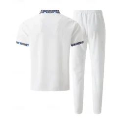 Men's Waffle Shirt T-shirt Suits Shirt and Pant Sets 2 Pieces Outfits Short Sleeve Lapel Summer Color Block Fashion Casual Patchwork 2 Piece Vacation Daily Wear Going out Black White Royal Blue Top