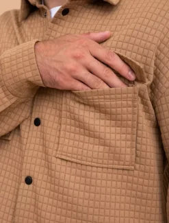 Men's Waffle Shirt Waffle Henley Shirt Shirt Jacket Overshirt Plain Outdoor Daily Wear Black White Brown Long Sleeve Lapel Fall & Winter Clothing Apparel Pocket