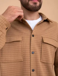 Men's Waffle Shirt Waffle Henley Shirt Shirt Jacket Overshirt Plain Outdoor Daily Wear Black White Brown Long Sleeve Lapel Fall & Winter Clothing Apparel Pocket