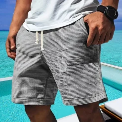 Men's Waffle Shorts Shorts Summer Shorts Casual Shorts Pocket Elastic Waist Drawstring Plain Comfort Breathable Short Outdoor Vacation Sport Casual White Blue