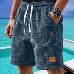 Men's Waffle Shorts Shorts Summer Shorts Casual Shorts Pocket Drawstring Elastic Waist Plain Comfort Breathable Short Outdoor Vacation Sport Casual Black White Micro-elastic