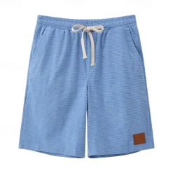 Men's Waffle Shorts Shorts Summer Shorts Casual Shorts Pocket Drawstring Elastic Waist Plain Comfort Breathable Short Outdoor Vacation Sport Casual Black White Micro-elastic