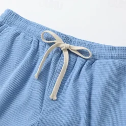 Men's Waffle Shorts Shorts Summer Shorts Casual Shorts Pocket Drawstring Elastic Waist Plain Comfort Breathable Short Outdoor Vacation Sport Casual Black White Micro-elastic