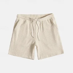 Men's Waffle Shorts Summer Shorts Casual Shorts Pocket Elastic Waist Drawstring Plain Comfort Breathable Short Vacation Holiday Casual Army Green Apricot