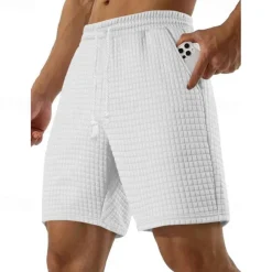 Men's Waffle Shorts Sweat Shorts Bermuda shorts Pocket Drawstring Elastic Waist Plain Comfort Sports Short Outdoor Yoga Daily Casual Athleisure Black White Micro-elastic