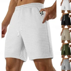 Men's Waffle Shorts Sweat Shorts Bermuda shorts Pocket Drawstring Elastic Waist Plain Comfort Sports Short Outdoor Yoga Daily Casual Athleisure Black White Micro-elastic