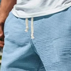 Men's Waffle Shorts Sweat Shorts Shorts Bermuda shorts Beach Shorts Elastic Waist Drawstring Plain Comfort Sports Knee Length Outdoor Daily Vacation Classic Style White Blue Micro-elastic
