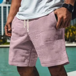 Men's Waffle Shorts Sweat Shorts Shorts Bermuda shorts Beach Shorts Elastic Waist Drawstring Plain Comfort Sports Knee Length Outdoor Daily Vacation Classic Style White Blue Micro-elastic
