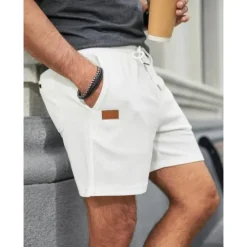 Men's Waffle Shorts Sweat Shorts Shorts Bermuda shorts Drawstring Elastic Waist Plain Comfort Breathable Short Outdoor Daily Running Sports Fashion Black White Micro-elastic