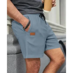 Men's Waffle Shorts Sweat Shorts Shorts Bermuda shorts Drawstring Elastic Waist Plain Comfort Breathable Short Outdoor Daily Running Sports Fashion Black White Micro-elastic