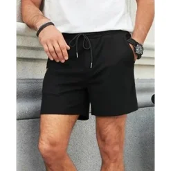 Men's Waffle Shorts Sweat Shorts Shorts Bermuda shorts Drawstring Elastic Waist Plain Comfort Breathable Short Outdoor Daily Running Sports Fashion Black White Micro-elastic