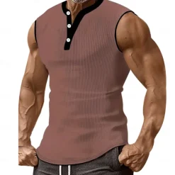 Men's Waffle Tank Top Henley Shirt Vest Top Sleeveless Shirt Sleeveless Henley Summer Plain Fashion Designer Muscle Buttons Outdoor Gym Black White Dark Red Top Tee for Men