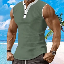 Men's Waffle Tank Top Henley Shirt Vest Top Sleeveless Shirt Sleeveless Henley Summer Plain Fashion Designer Muscle Buttons Outdoor Gym Black White Dark Red Top Tee for Men