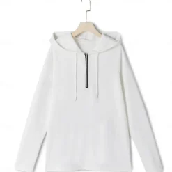 Men's Waffle Tee T Shirt Zip Up Hoodies Long Sleeve Hoodie Spring Fall Spring & Fall Solid Color Knitwear Daily Color-Blocking Outdoor Causal Casual Black White Light Gray Top Tee for Men