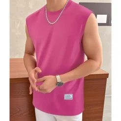 Men's Waffle Tee Tank Top Vest Top Undershirt Sleeveless Crew Neck Summer Plain Fashion Designer Basic Classic Vacation Street Going out Black White Pink Top Tee for Men