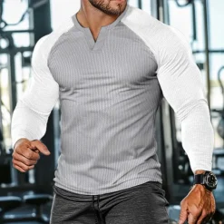 Men's Waffle Tee Waffle Shirt T Shirt Tee Top Long Sleeve V Neck Spring & Fall Color Block Fashion Designer Basic Patchwork Street Sport Casual Daily Black Gray Navy Blue Top Tee for Men