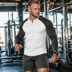 Men's Waffle Tee Waffle Shirt T Shirt Tee Top Long Sleeve V Neck Spring & Fall Color Block Fashion Designer Basic Patchwork Street Sport Casual Daily Black Gray Navy Blue Top Tee for Men