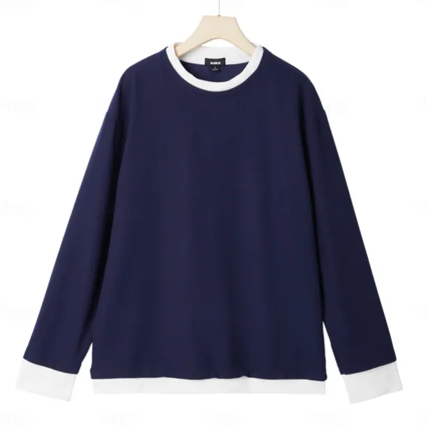 Men's Waffle T-shirt Pullover Sweatshirt Tee Top Long Sleeve Shirt Long Sleeve Crew Neck Spring & Fall Plain Fashion Designer Basic Fashion Fake two piece Vacation Street Going out Dark Brown Army