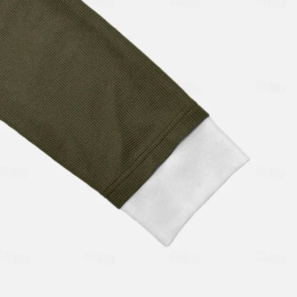 Men's Waffle T-shirt Pullover Sweatshirt Tee Top Long Sleeve Shirt Long Sleeve Crew Neck Spring & Fall Plain Fashion Designer Basic Fashion Fake two piece Vacation Street Going out Dark Brown Army