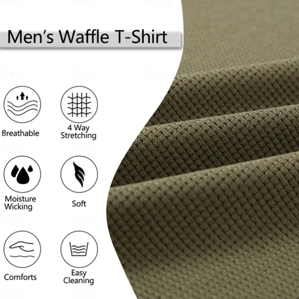 Men's Waffle T-shirt Pullover Sweatshirt Tee Top Long Sleeve Shirt Long Sleeve Crew Neck Spring & Fall Plain Fashion Designer Basic Fashion Fake two piece Vacation Street Going out Dark Brown Army
