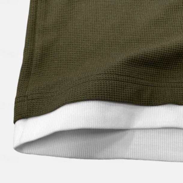 Men's Waffle T-shirt Pullover Sweatshirt Tee Top Long Sleeve Shirt Long Sleeve Crew Neck Spring & Fall Plain Fashion Designer Basic Fashion Fake two piece Vacation Street Going out Dark Brown Army