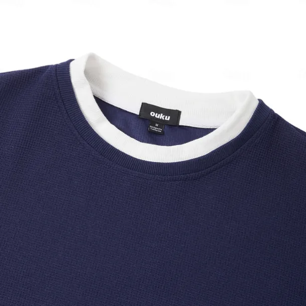 Men's Waffle T-shirt Pullover Sweatshirt Tee Top Long Sleeve Shirt Long Sleeve Crew Neck Spring & Fall Plain Fashion Designer Basic Fashion Fake two piece Vacation Street Going out Dark Brown Army