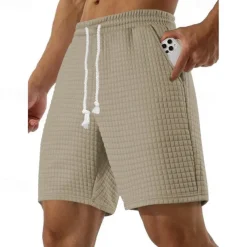 Men's Waffle Waffle Shorts Sweat Shorts Basketball Shorts Pocket Drawstring Elastic Waist Plain Comfort Quick Dry Short Holiday Beach Weekend Fashion Casual ArmyGreen Black Micro-elastic