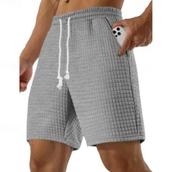 Men's Waffle Waffle Shorts Sweat Shorts Basketball Shorts Pocket Drawstring Elastic Waist Plain Comfort Quick Dry Short Holiday Beach Weekend Fashion Casual ArmyGreen Black Micro-elastic